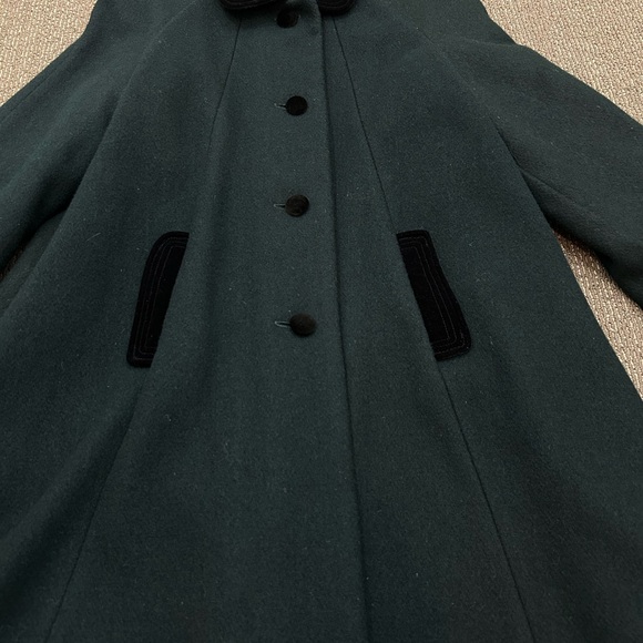 Vintage Jo Lene Dark Green Wool Blend Overcoat Size 14 Velvet Collar Bow Accent - Picture 4 of 9